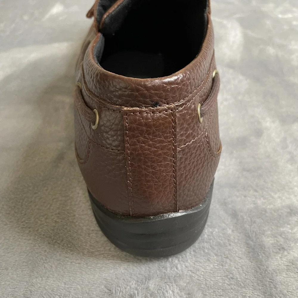 Apex A2100M Mens‎ Comfort Boat Shoe US 15 Med Brown Leather Hook & Loop Diabetic